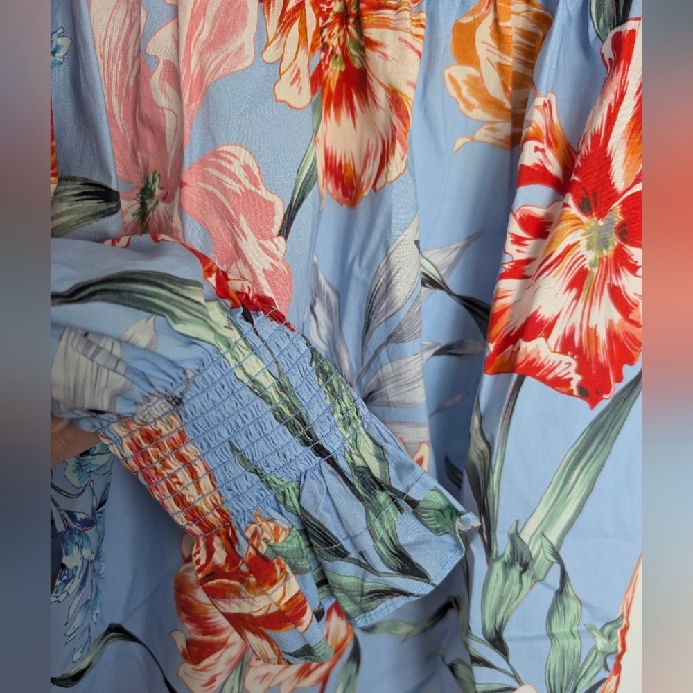 Christy Lynn Women Cotton Floral Printed Off The Shoulder Blouse Blue Size Small - Picture 4 of 10